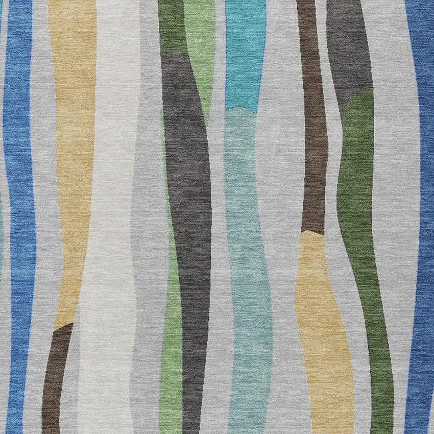 Green Gold And Blue Striped Washable Indoor Outdoor Area Rug Photo 4
