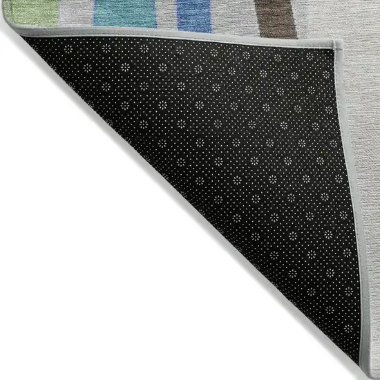 Green Gold And Blue Striped Washable Indoor Outdoor Area Rug Photo 6