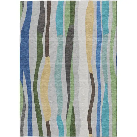 Green Gold And Blue Striped Washable Indoor Outdoor Area Rug Photo 3
