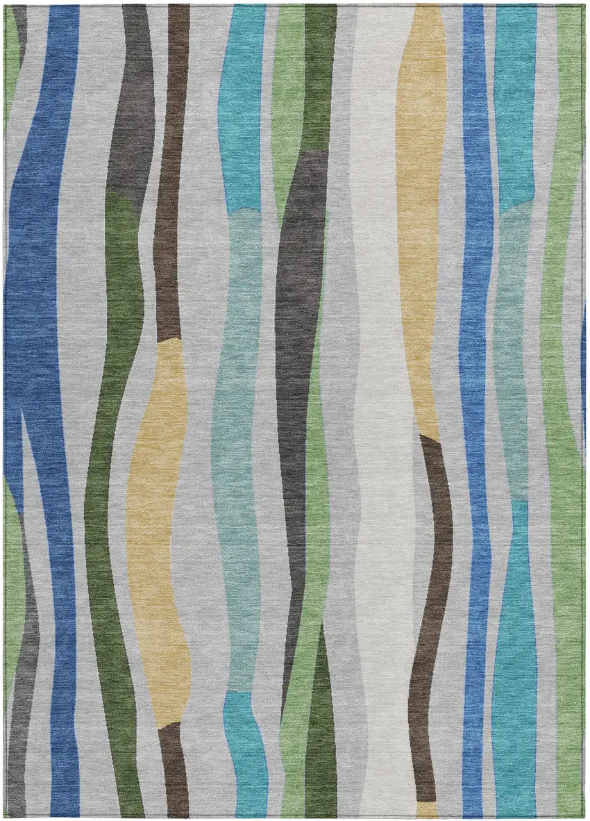 Green Gold And Blue Striped Washable Indoor Outdoor Area Rug Photo 3