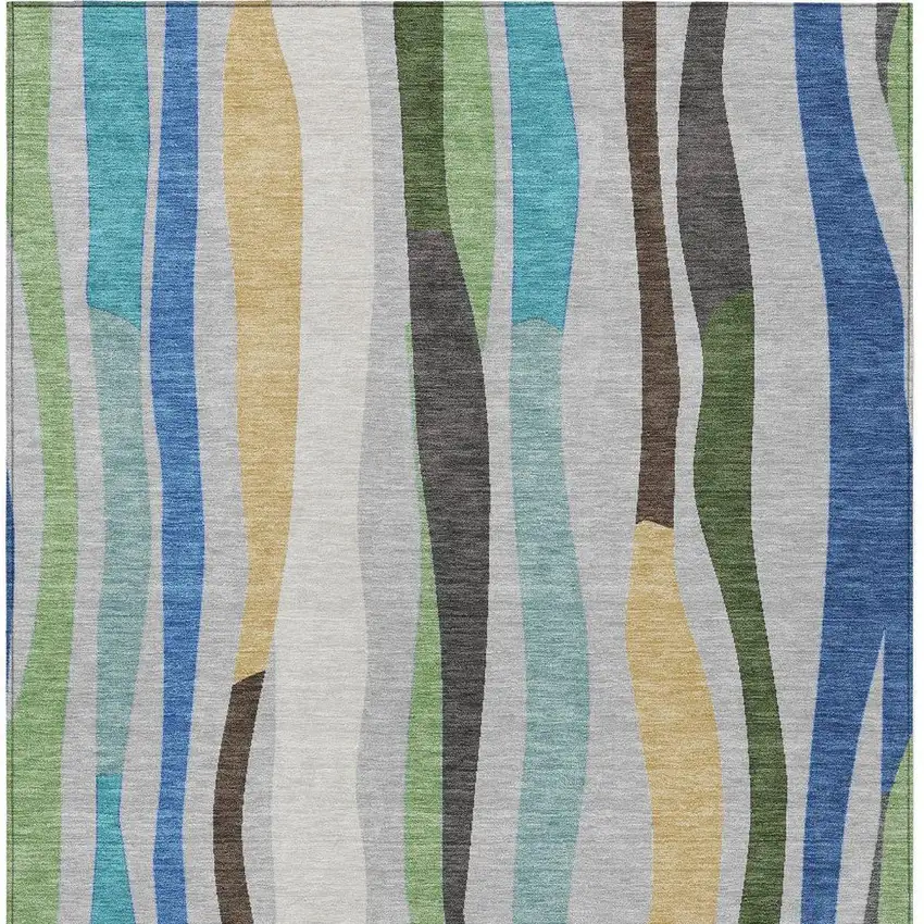 Green Gold And Blue Striped Washable Indoor Outdoor Area Rug Photo 5