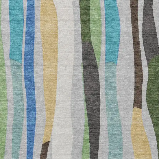 Green Gold And Blue Striped Washable Indoor Outdoor Area Rug Photo 5