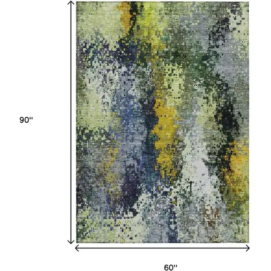 Green Gold And Charcoal Abstract Washable Indoor Outdoor Area Rug Photo 3