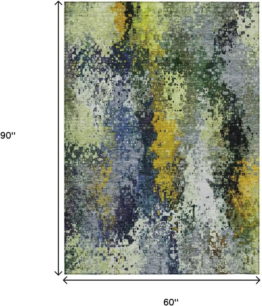 Green Gold And Charcoal Abstract Washable Indoor Outdoor Area Rug Photo 3