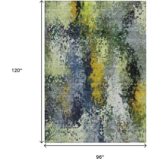 Green Gold And Charcoal Abstract Washable Indoor Outdoor Area Rug Photo 3