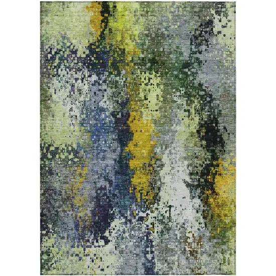 Green Gold And Charcoal Abstract Washable Indoor Outdoor Area Rug Photo 2