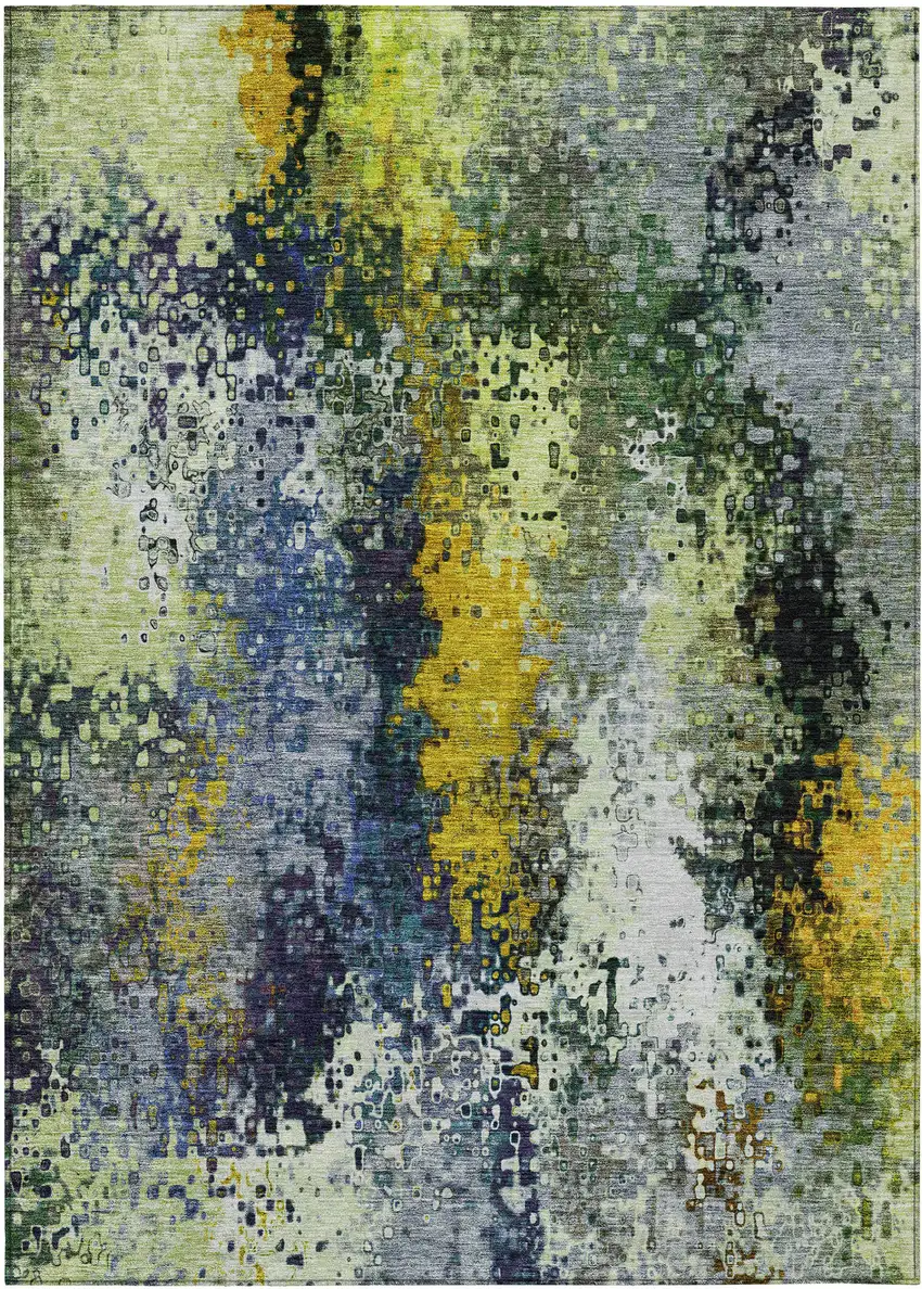 Green Gold And Charcoal Abstract Washable Indoor Outdoor Area Rug Photo 2