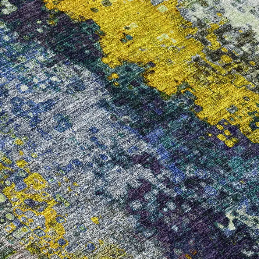 Green Gold And Charcoal Abstract Washable Indoor Outdoor Area Rug Photo 5