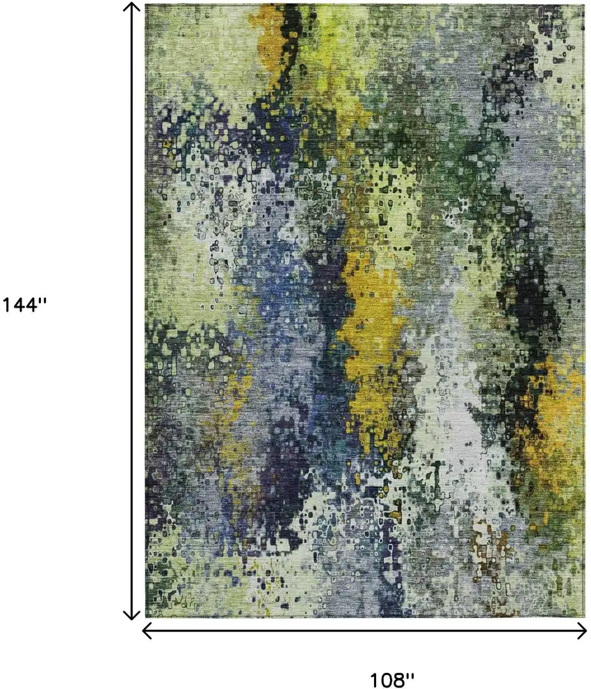 Green Gold And Charcoal Abstract Washable Indoor Outdoor Area Rug Photo 3