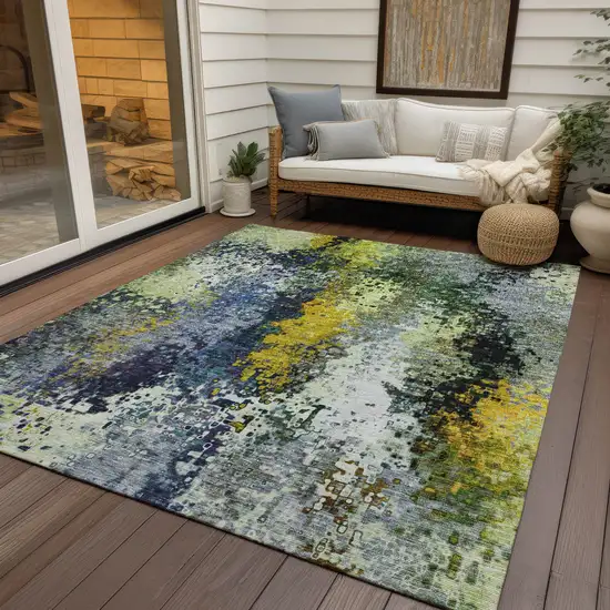 Green Gold And Charcoal Abstract Washable Indoor Outdoor Area Rug Photo 9