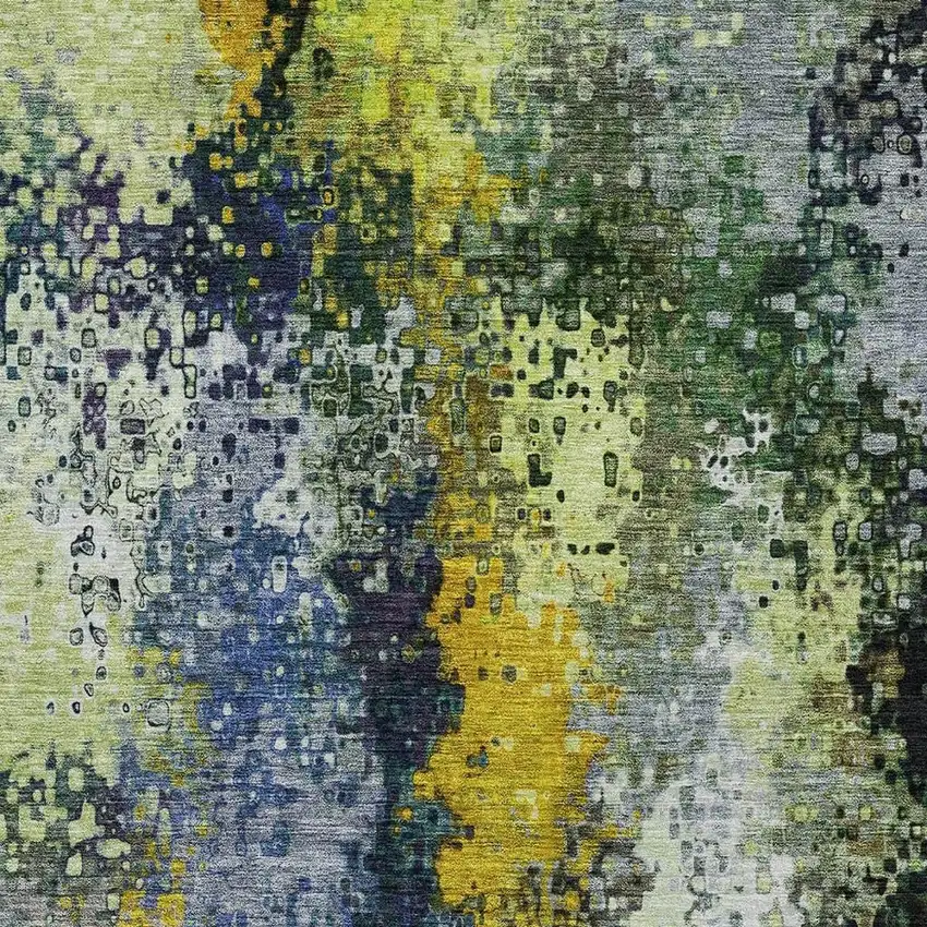 Green Gold And Charcoal Abstract Washable Indoor Outdoor Area Rug Photo 6