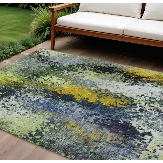 Green Gold And Charcoal Abstract Washable Indoor Outdoor Area Rug Photo 1