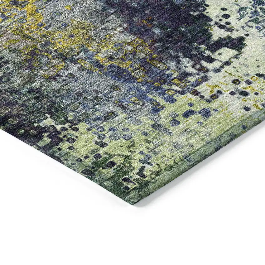 Green Gold And Charcoal Abstract Washable Indoor Outdoor Area Rug Photo 4