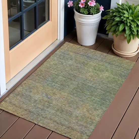 Green Gold And Charcoal Abstract Washable Indoor Outdoor Area Rug Photo 1