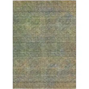 Photo of Green Gold And Charcoal Abstract Washable Indoor Outdoor Area Rug