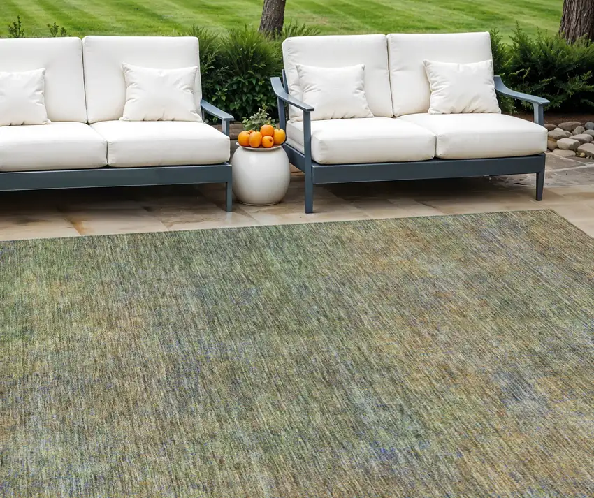 Green Gold And Charcoal Abstract Washable Indoor Outdoor Area Rug Photo 1