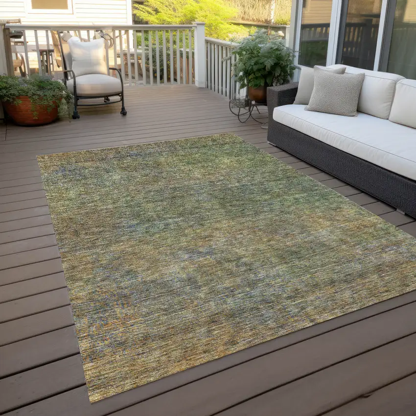 Green Gold And Charcoal Abstract Washable Indoor Outdoor Area Rug Photo 9