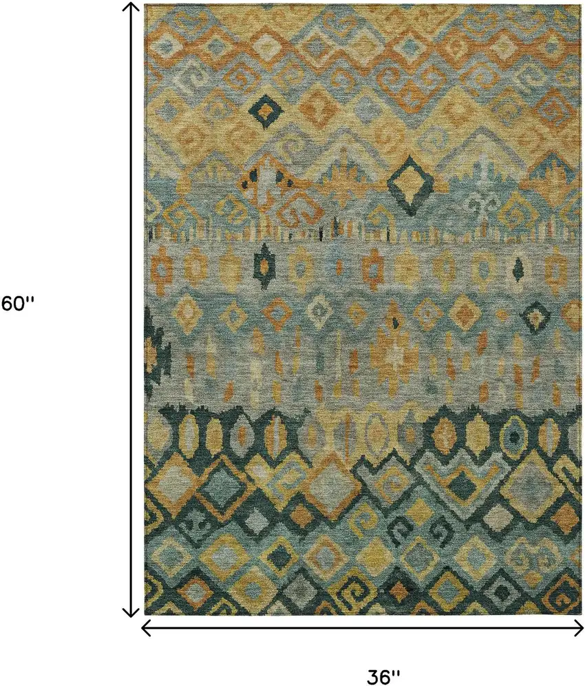 Green Gold And Copper Geometric Washable Indoor Outdoor Area Rug Photo 3