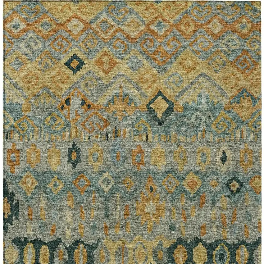 Green Gold And Copper Geometric Washable Indoor Outdoor Area Rug Photo 5