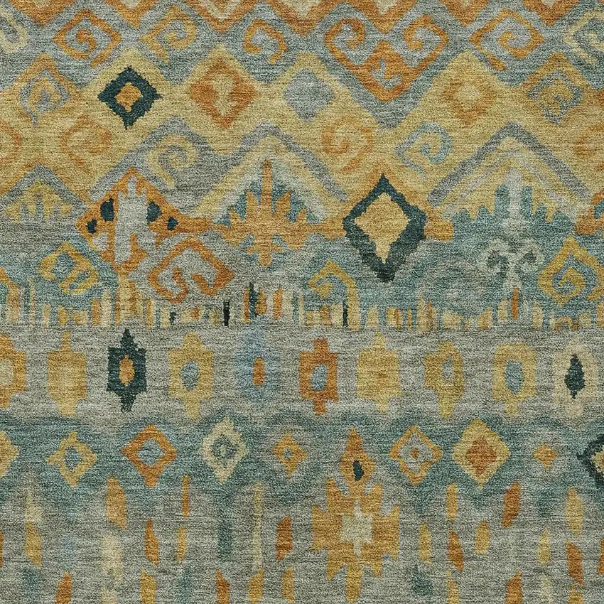 Green Gold And Copper Geometric Washable Indoor Outdoor Area Rug Photo 7