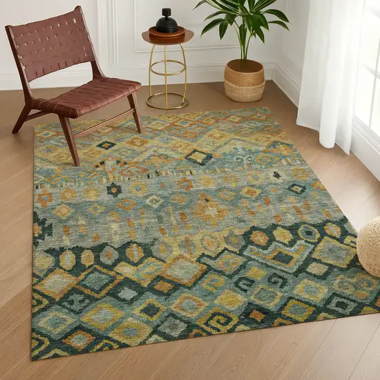 Green Gold And Copper Geometric Washable Indoor Outdoor Area Rug Photo 9