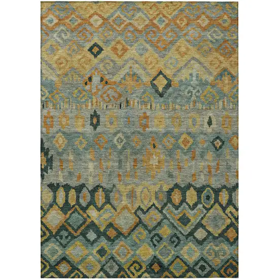 Green Gold And Copper Geometric Washable Indoor Outdoor Area Rug Photo 2