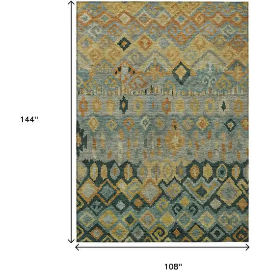 Green Gold And Copper Geometric Washable Indoor Outdoor Area Rug Photo 3