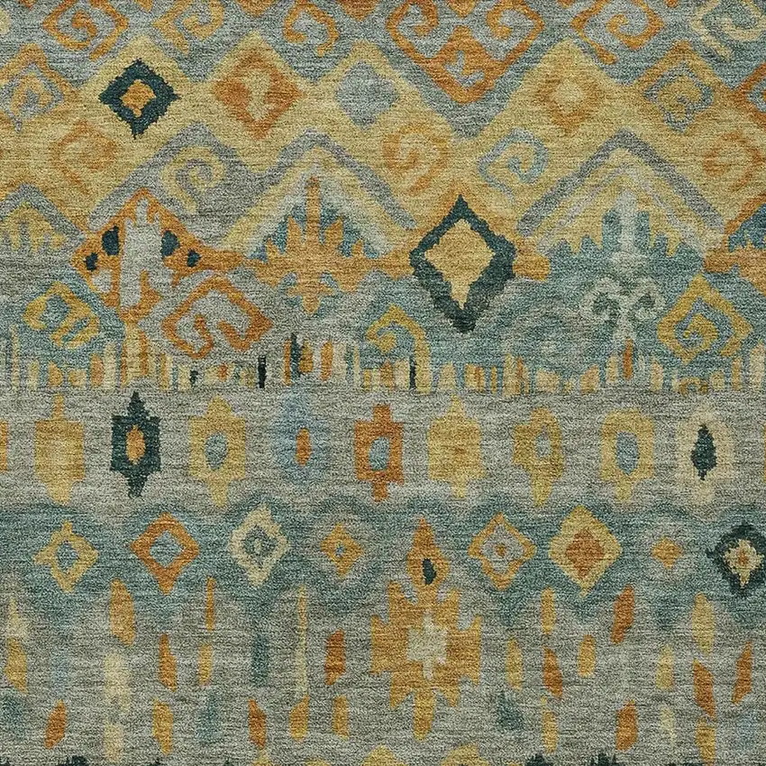 Green Gold And Copper Geometric Washable Indoor Outdoor Area Rug Photo 8