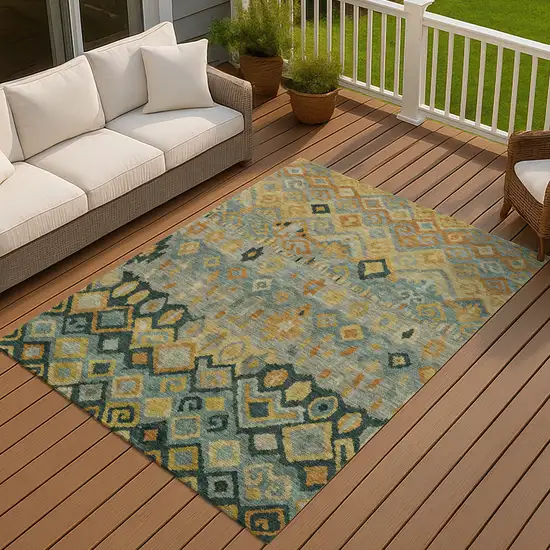 Green Gold And Copper Geometric Washable Indoor Outdoor Area Rug Photo 9