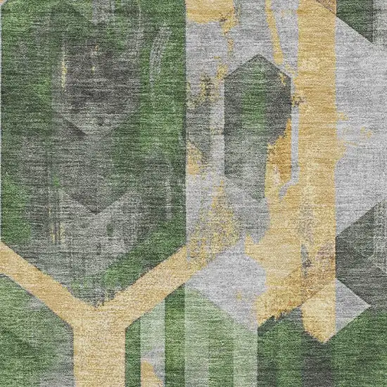 Green Gold And Gray Geometric Washable Area Rug With UV Protection Photo 2