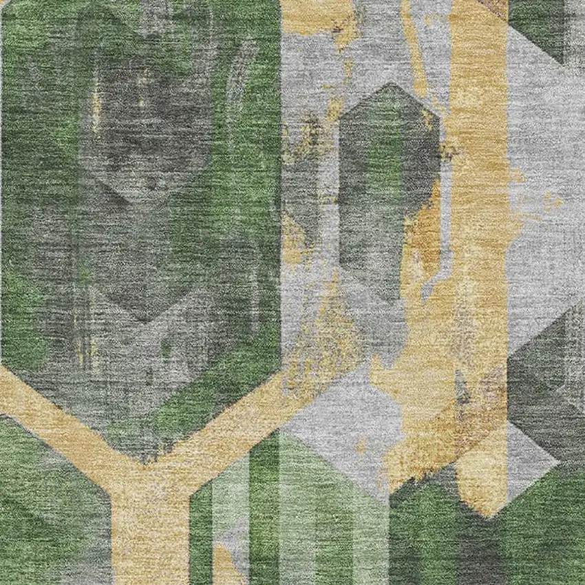 Green Gold And Gray Geometric Washable Area Rug With UV Protection Photo 2