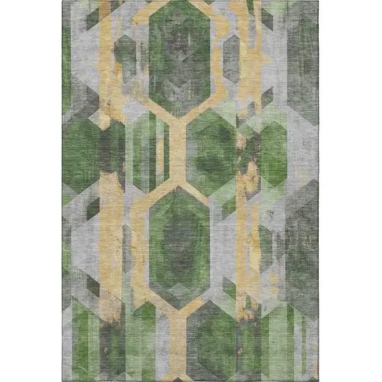Green Gold And Gray Geometric Washable Area Rug With UV Protection Photo 3
