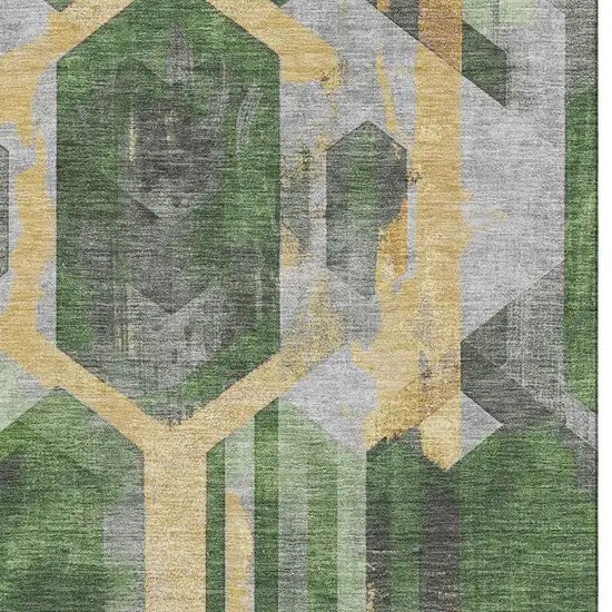 Green Gold And Gray Geometric Washable Area Rug With UV Protection Photo 3