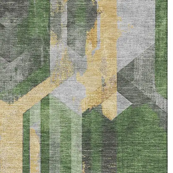 Green Gold And Gray Geometric Washable Area Rug With UV Protection Photo 2