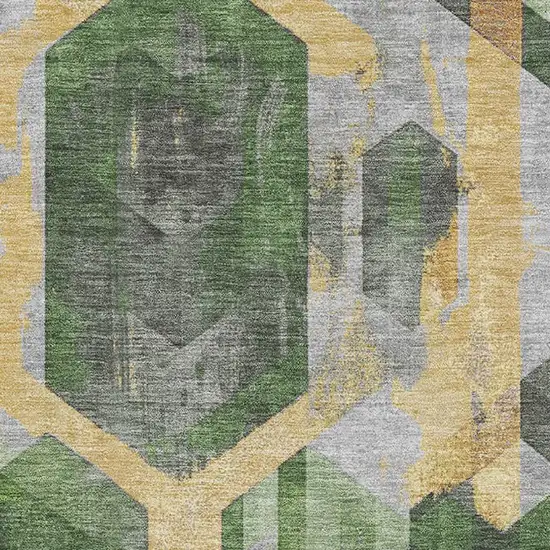 Green Gold And Gray Geometric Washable Area Rug With UV Protection Photo 2