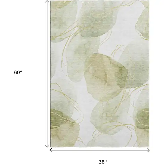 Green Gold And Ivory Abstract Washable Area Rug With UV Protection Photo 7
