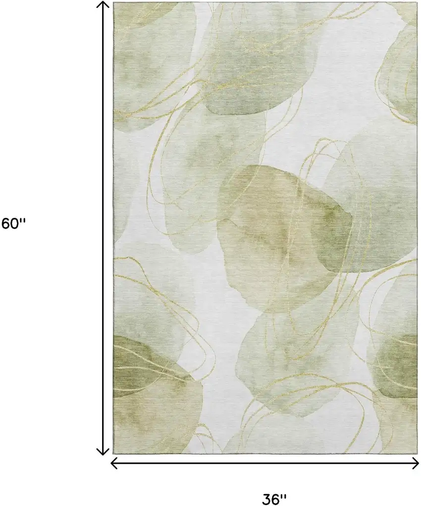 Green Gold And Ivory Abstract Washable Area Rug With UV Protection Photo 7