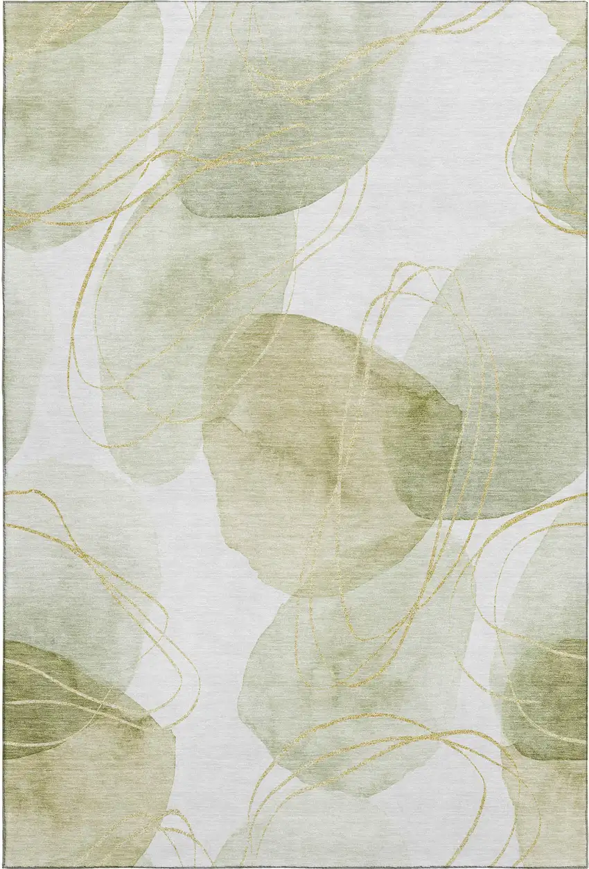 Green Gold And Ivory Abstract Washable Area Rug With UV Protection Photo 1