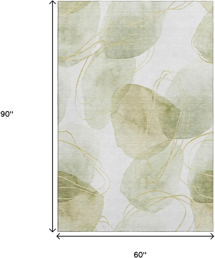Green Gold And Ivory Abstract Washable Area Rug With UV Protection Photo 9