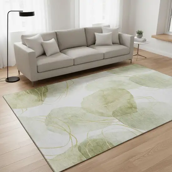 Green Gold And Ivory Abstract Washable Area Rug With UV Protection Photo 2