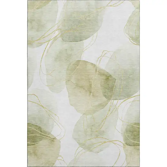 Green Gold And Ivory Abstract Washable Area Rug With UV Protection Photo 1