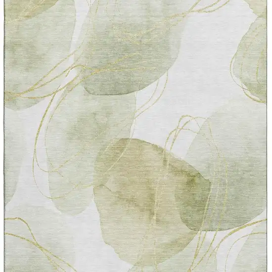 Green Gold And Ivory Abstract Washable Area Rug With UV Protection Photo 5