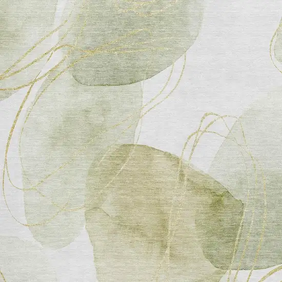 Green Gold And Ivory Abstract Washable Area Rug With UV Protection Photo 4