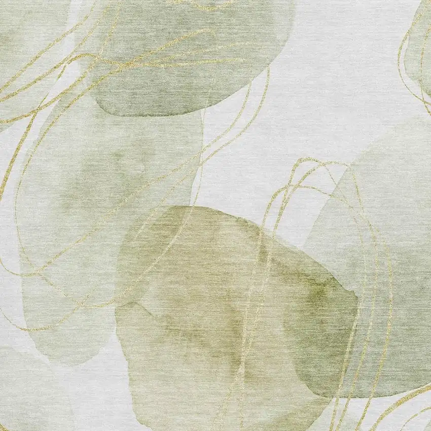 Green Gold And Ivory Abstract Washable Area Rug With UV Protection Photo 3
