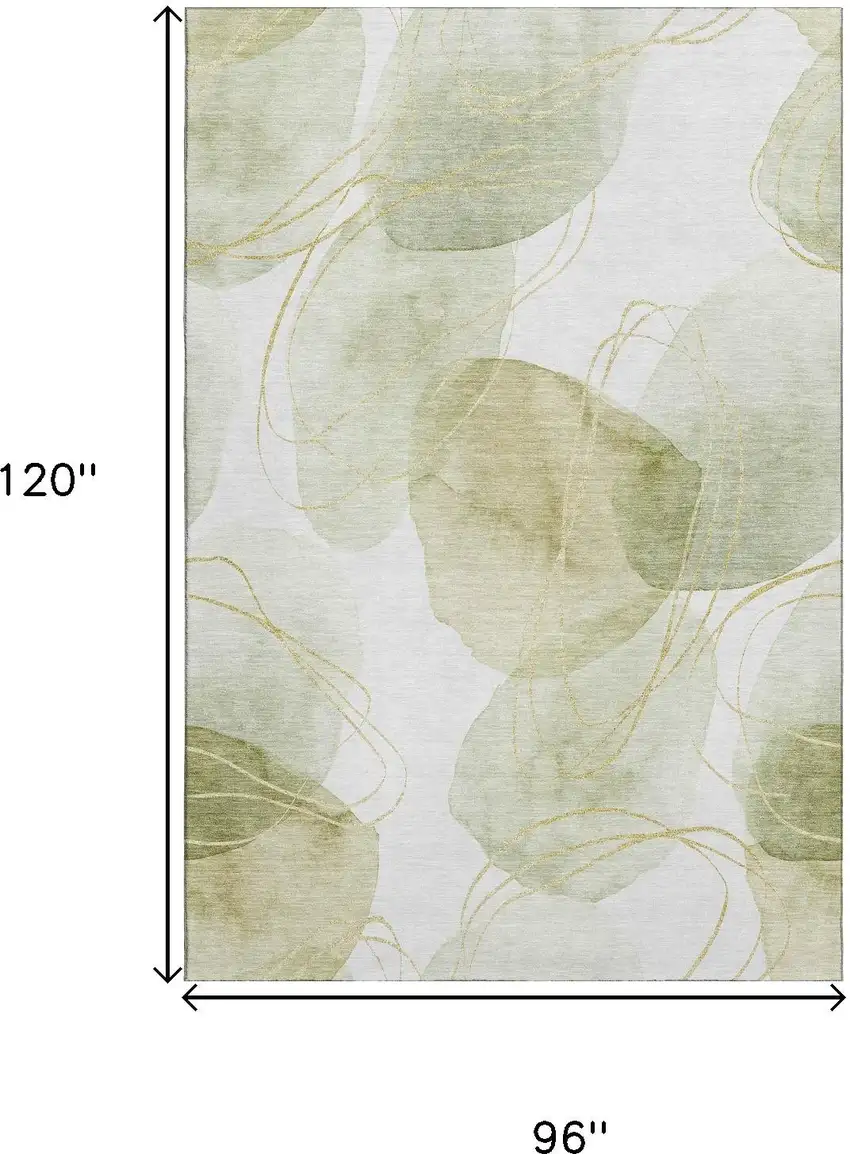 Green Gold And Ivory Abstract Washable Area Rug With UV Protection Photo 3