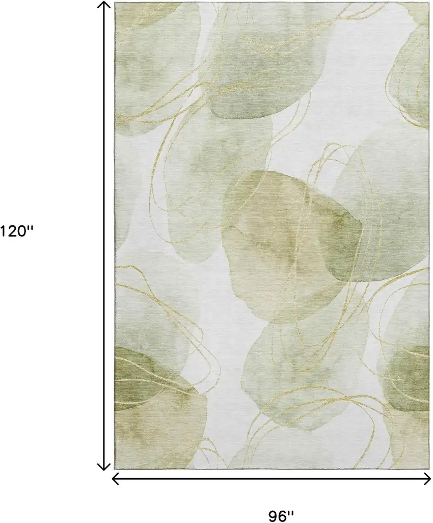 Green Gold And Ivory Abstract Washable Area Rug With UV Protection Photo 7