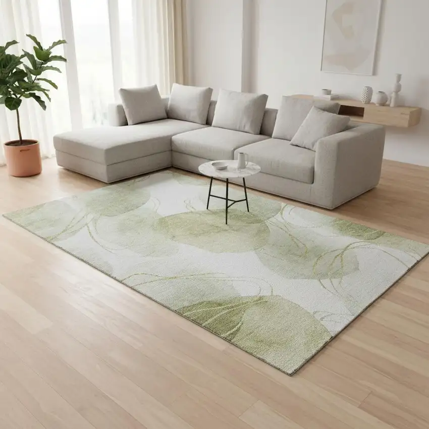 Green Gold And Ivory Abstract Washable Area Rug With UV Protection Photo 2