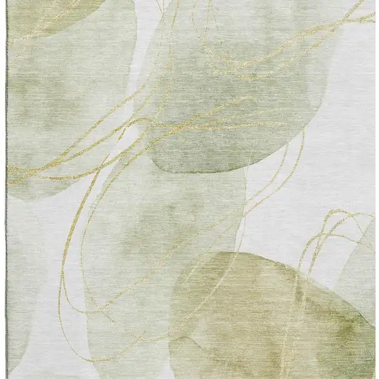 Green Gold And Ivory Abstract Washable Area Rug With UV Protection Photo 3