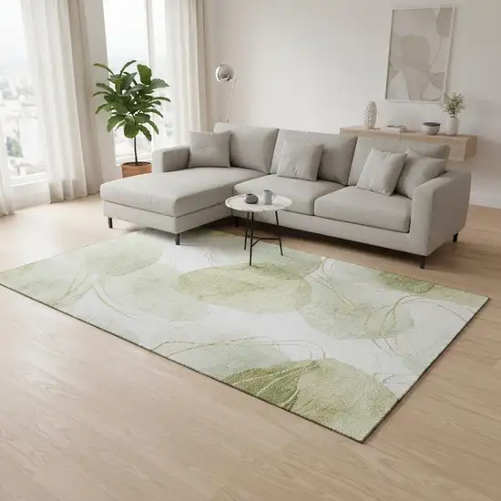 Green Gold And Ivory Abstract Washable Area Rug With UV Protection Photo 2