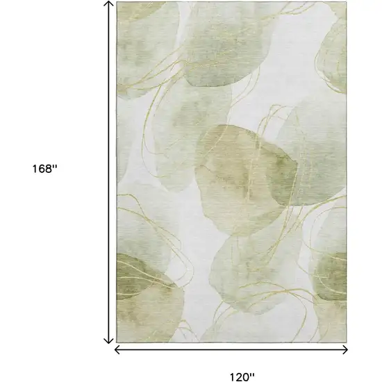 Green Gold And Ivory Abstract Washable Area Rug With UV Protection Photo 3